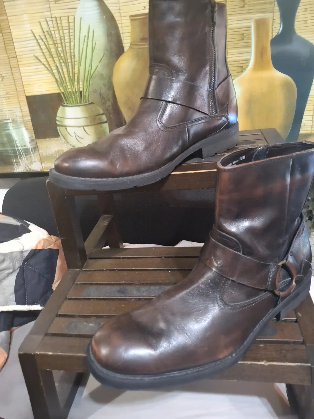 Chaps Brown Leather Harness Ankle Boots